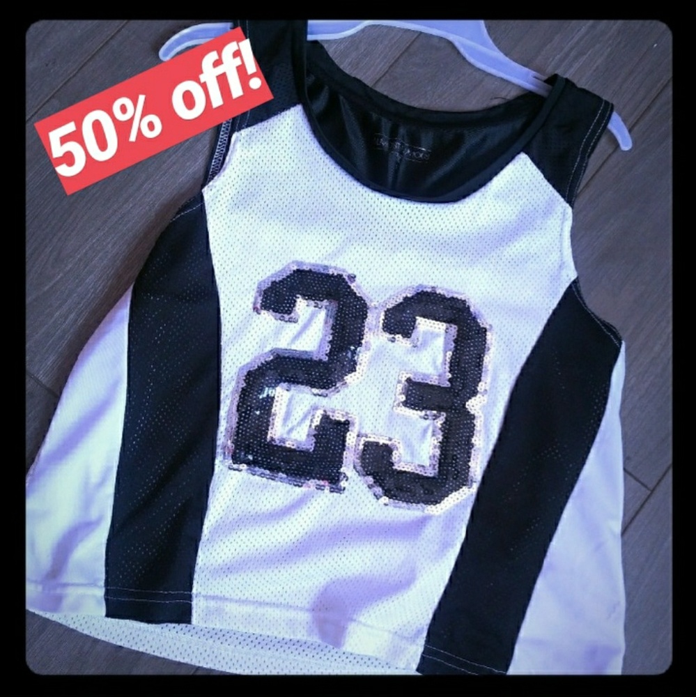 Almost Famous Black & White Sequin Jersey Crop